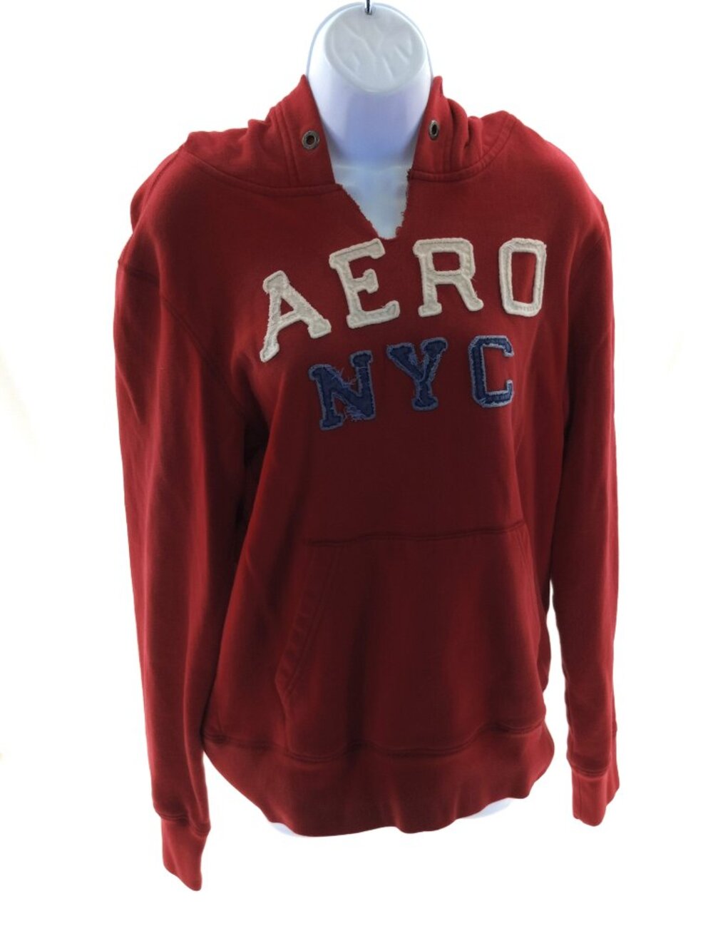 Aeropostale Aero NYC Red Distressed Applique Hoodie Women's Medium Y2K